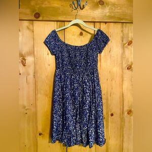 Blue Off the Shoulder Midi Sundress